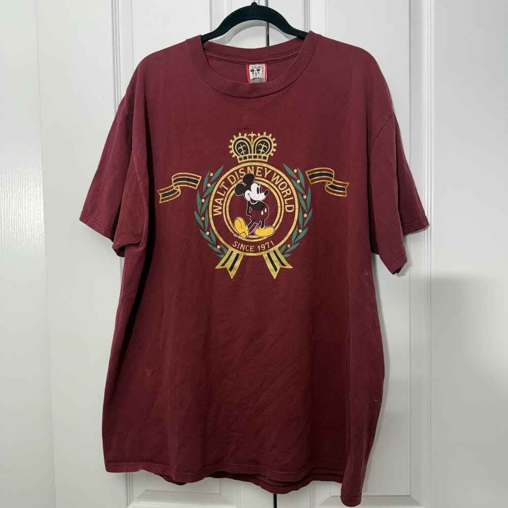 Vintage 90s Disneyland Mickey Mouse T-Shirt Maroon USA Made Walt Disney XXL